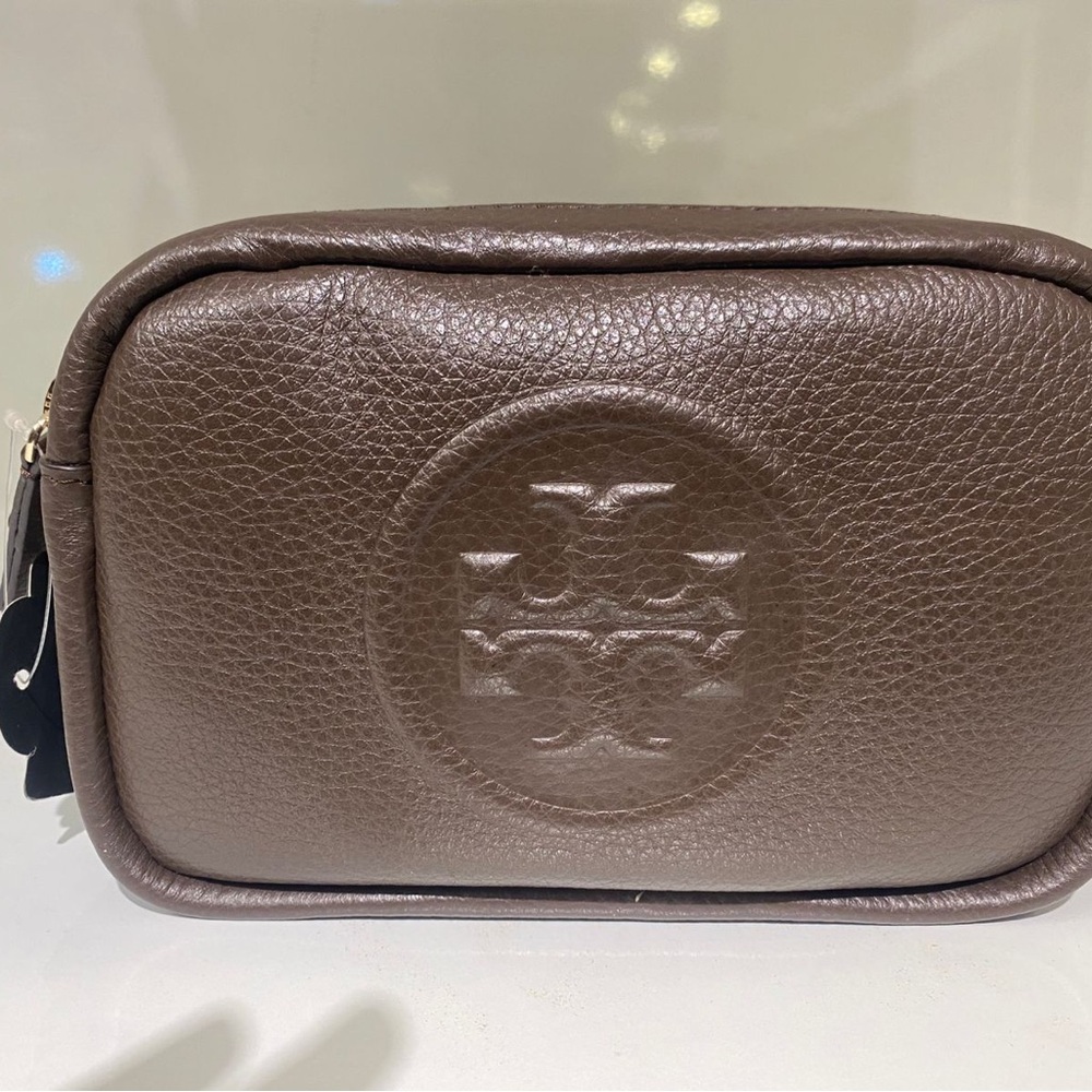 TORY BURCH PERRY BOMBE MINI bags-55691-NWT Brown Pebbled Leather